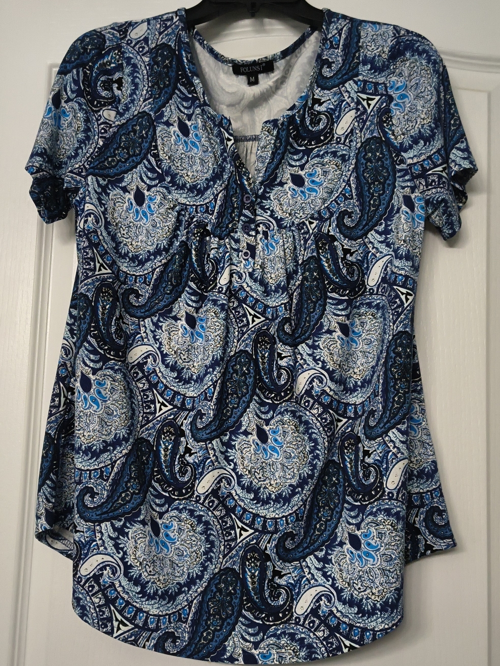Blue Paisley Short-Sleeve Women's Top